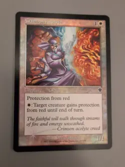 Crimson Acolyte. Cleric MTG Card. Invasion. Foil. Old Vintage Border. - Image 2