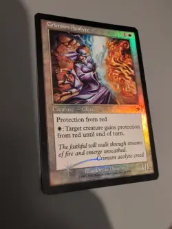 Crimson Acolyte. Cleric MTG Card. Invasion. Foil. Old Vintage Border. - Image 3