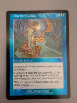 Traveler's Cloak. Enchant Creature MTG Card. Invasion. Foil. Old Vintage Border - Image 1