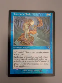 Traveler's Cloak. Enchant Creature MTG Card. Invasion. Foil. Old Vintage Border - Image 2