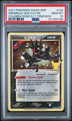Pokemon Greninja Gold Star Celebrations ETB Promo SWSH144 PSA 10 Gem Mint Swirl - Image 1