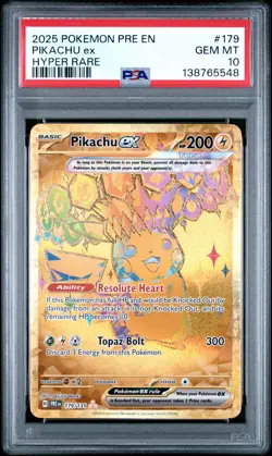 2025 POKEMON PRE EN-PRISMATIC EVOLUTIONS HYPER RARE #179 PIKACHU EX PSA 10 - Image 1