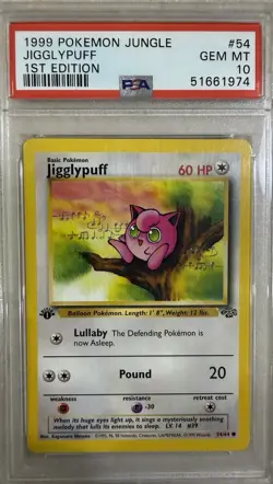1999 Pokemon Jungle Jigglypuff #54 1st Edition PSA 10 - Image 1