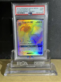 2019 POKEMON SUN & MOON UNIFIED MINDS SECRET #248 FULL ART/DRAGONITE GX PSA 9 - Image 1