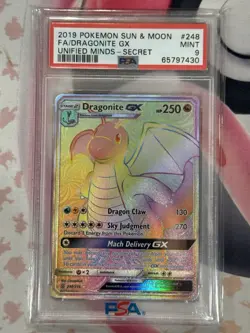 2019 POKEMON SUN & MOON UNIFIED MINDS SECRET #248 FULL ART/DRAGONITE GX PSA 9 - Image 3