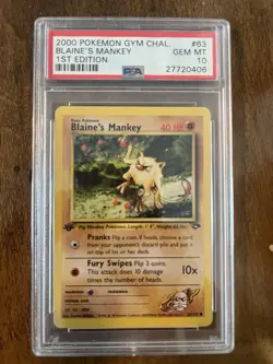 2000 POKEMON GYM CHALLENGE 63 BLAINE'S MANKEY 1ST EDITION PSA 10 - Image 1