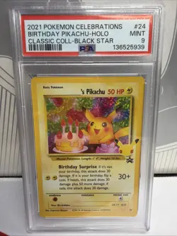 Pokemon 2021 Celebrations Birthday Pikachu Holo #24 Black Star PSA 9 - Image 1