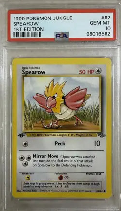 1999 Pokemon #62 Spearow Jungle 1st Edition PSA Gem Mint 10 - Image 1