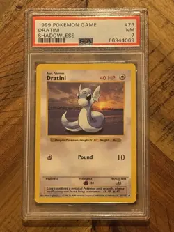 Pokemon TCG Dratini Base Set Shadowless Uncommon Card 26/102 PSA 7 - Image 1