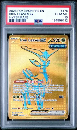 2025 POKEMON PRE EN-PRISMATIC EVOLUTIONS HYPER RARE #176 IRON LEAVES EX PSA 10 - Image 1