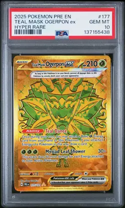 2025 POKEMON PRE EN-PRISMATIC EVOLUTIONS HYPER RARE TEAL MASK OGERPON EX PSA 10 - Image 1