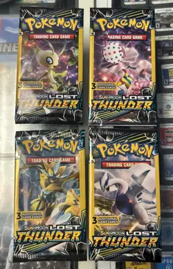 Pokemon Sun & Moon Lost Thunder (4) 3-Card Booster Packs Art Set 2018 Sealed - Image 1