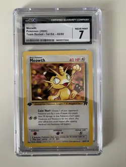 CGC 7 NEAR MINT MEOWTH Team Rocket 1st Edition Pokemon Card 62/82 ✨ Vintage ✨ - Image 1