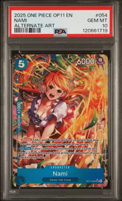 2025 ONE PIECE OP11-A FIST OF DIVINE SPEED #054 NAMI ALT ART PSA 10 - Image 1