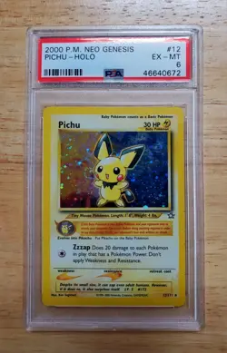 Pokemon PSA 6 EX-MT 2000 Pichu Neo Genesis Holo Card - Image 1