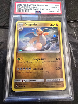 2017 POKEMON SUN & MOON COSMOS-MINI PACK BLISTERS #96 DRAGONITE-HOLO PSA 8 - Image 1