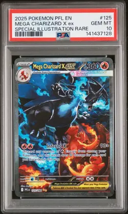 2025 POKEMON PFL EN-PHANTASMAL FLAMES #125 MEGA CHARIZARD X EX PSA 10 - Image 1