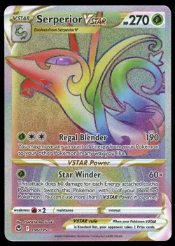 Pokemon TCG Serperior VSTAR Full Art Rainbow Rare 196/195 Silver Tempest NM - Image 1