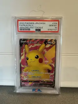 2020 Pokemon PSA 10 JPN SWSH FA/Pikachu V Amazing Volt Tackle SR 104/100 - Image 1