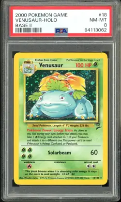 2000 Pokemon Base Set 2 18/130 Venusaur Holo PSA 8 Near Mint - Image 1