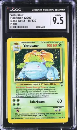 CGC 9.5 MINT+ Venusaur 2000 Base Set 2 18/130 Holo Pokemon Card - Image 1
