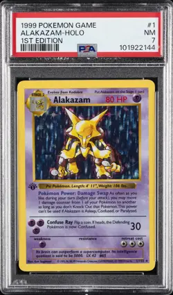 1999 POKEMON GAME 1ST ED #1 ALAKAZAM-HOLO PSA 7 - Image 1