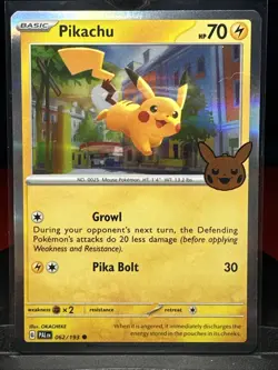 Pikachu 062/193 Holo SV: Paldea Evolved Rare Stamped Trick or Trade Pokemon - Image 1