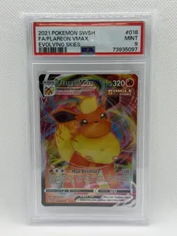 Pokemon 2021 Flareon VMAX SWSH Evolving Skies Holo Rare #018 PSA 9 MINT - Image 1