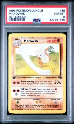 1999 POKEMON JUNGLE 1ST ED #39 MAROWAK PSA 8 - Image 1