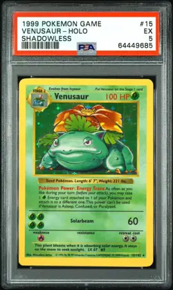 1999 POKEMON BASE SET SHADOWLESS #15 VENUSAUR-HOLO PSA 5 - Image 1