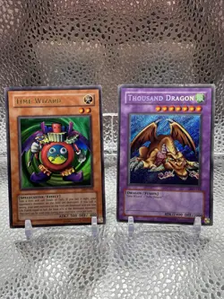 Yu-Gi-Oh! Thousand Dragon MRD-143 Secret Rare LP Time Wizard MRD-065 Ultra NM - Image 1