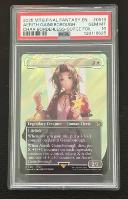 2025 MTG Final Fantasy Aerith Gainsborough #0519 Borderless SURGE FOIL PSA 10 - Image 1