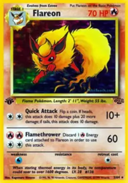 Damaged, English Pokemon Holo Flareon - 3/64 - Holo Rare - 1st Edition Jungle - - Image 1