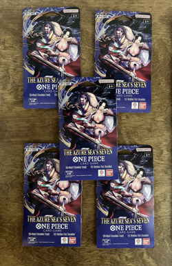 5x One Piece OP14 -THE AZURE SEA’S SEVEN -Sleeved Blister Booster Packs Lot of 5 - Image 1