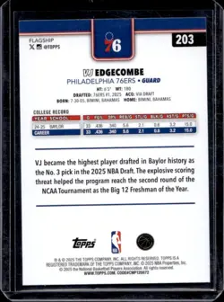 2025-26 Topps VJ Edgecombe Season Tip-Off RC Rookie #203 - Image 2