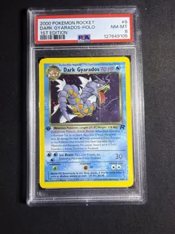 Pokemon TCG Rocket Dark Gyarados Holo Rare Card 8/82 1st Edition - PSA 8 - Image 1