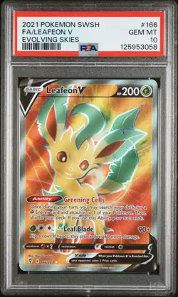 2021 POKEMON SWSH EVOLVING SKIES LEAFEON V 166/203 ULTRA RARE PSA 10 GEM MT - Image 1