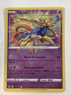 Pokemon TCG Zacian Card 082/185SWSH04: Vivid Voltage Holo Near Mint Condition - Image 1