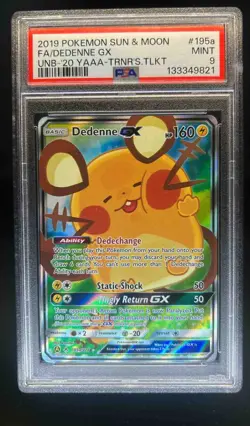 2019 Pokemon Sun & Moon Unbroken Bonds Dedenne GX Promos #195a/214 PSA 9 - Image 1