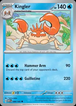 Pokemon Kingler (99/210) 151 NM REVERSE HOLO - Image 1