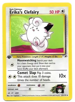 Pokemon 1st Edition Erika's Clefairy 25/132 Gym Heroes Rare LP Vintage - Image 1