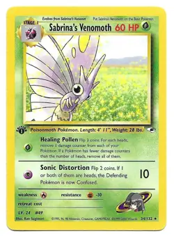 Pokemon 1st Edition Sabrina's Venomoth 34/132 Gym Heroes Rare LP VIntage - Image 1