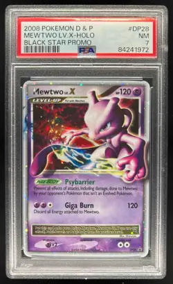 2007 Pokemon Diamond & Pearl Black Star Promos Mewtwo LV.X #DP28 PSA 7 - Image 1