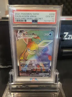 Pokemon SWSH Evolving Skies Glaceon VMAX Secret Rainbow 208/203 PSA 10 - Image 1