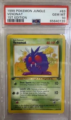 1999 Pokemon Jungle Venonat 1st Edition #63 PSA 10 Gem Mint - Image 1