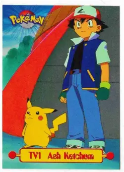 2000 Topps Pokemon TV Animation Edition Ash Ketchum TV1 NM Blue Logo - Image 1