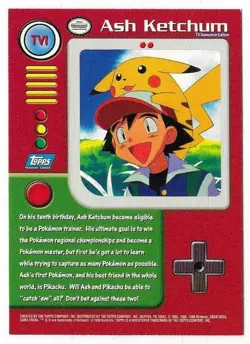 2000 Topps Pokemon TV Animation Edition Ash Ketchum TV1 NM Blue Logo - Image 2