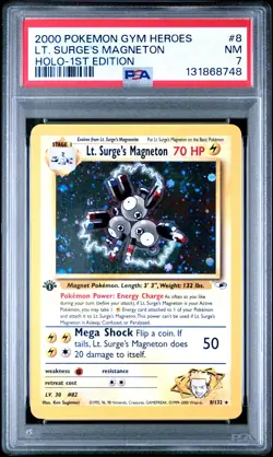 2000 POKEMON GYM HEROES HOLO-1ST ED #8 LT. SURGE'S MAGNETON PSA 7 - Image 1