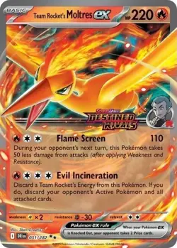 Team Rocket's Moltres ex - 031/182 Destined Rivals Stamp PROMO Pokemon - NM/MINT - Image 1