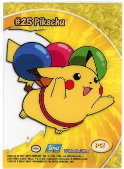 MINT 💎 2000 Topps Pokemon Pikachu #PC1 #25 TV Animation Clear Card - Image 2